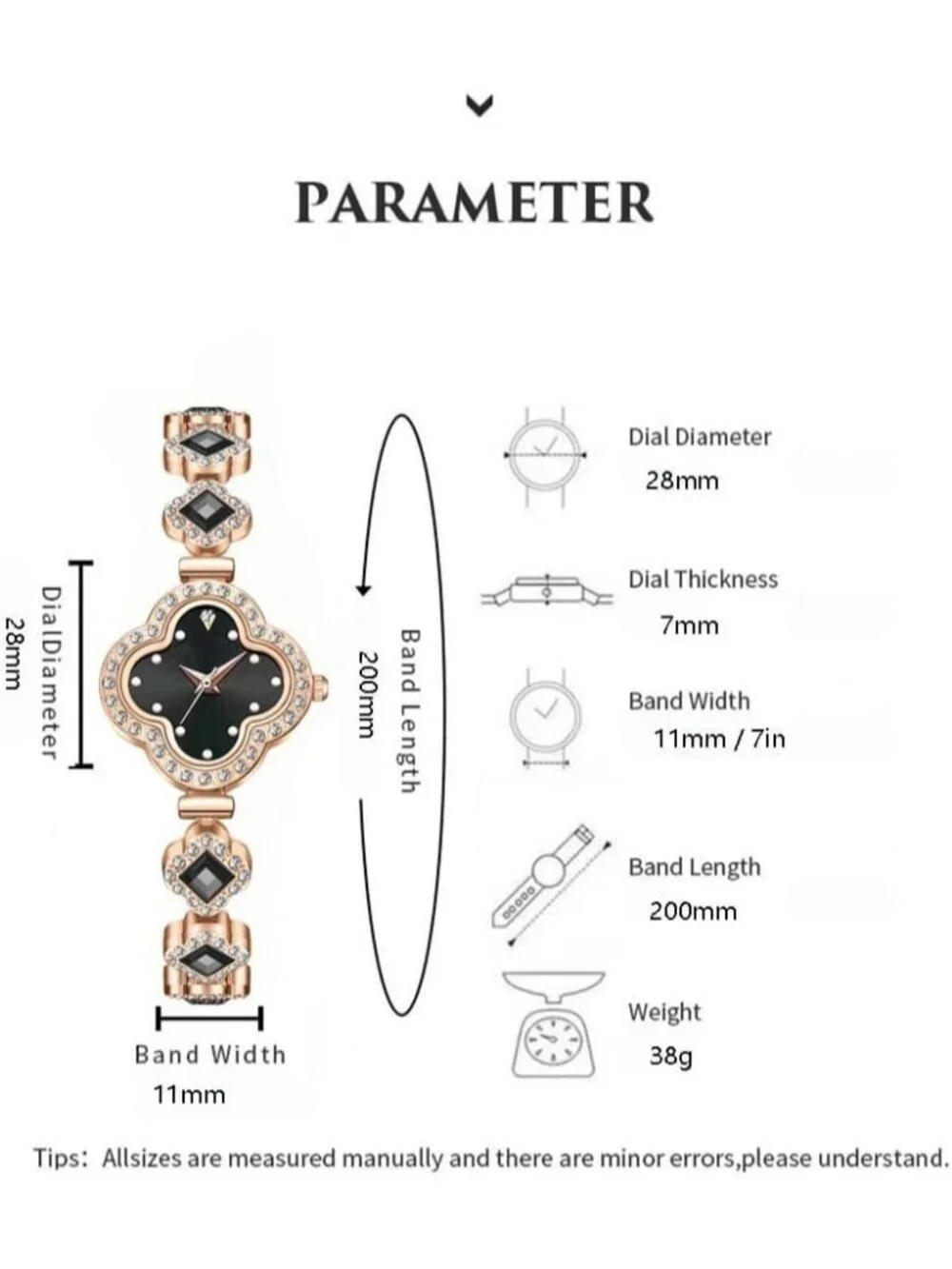 Women's Black Diamond Bracelet Fashion Dress Quartz Luxury Elegant Wrist Watch